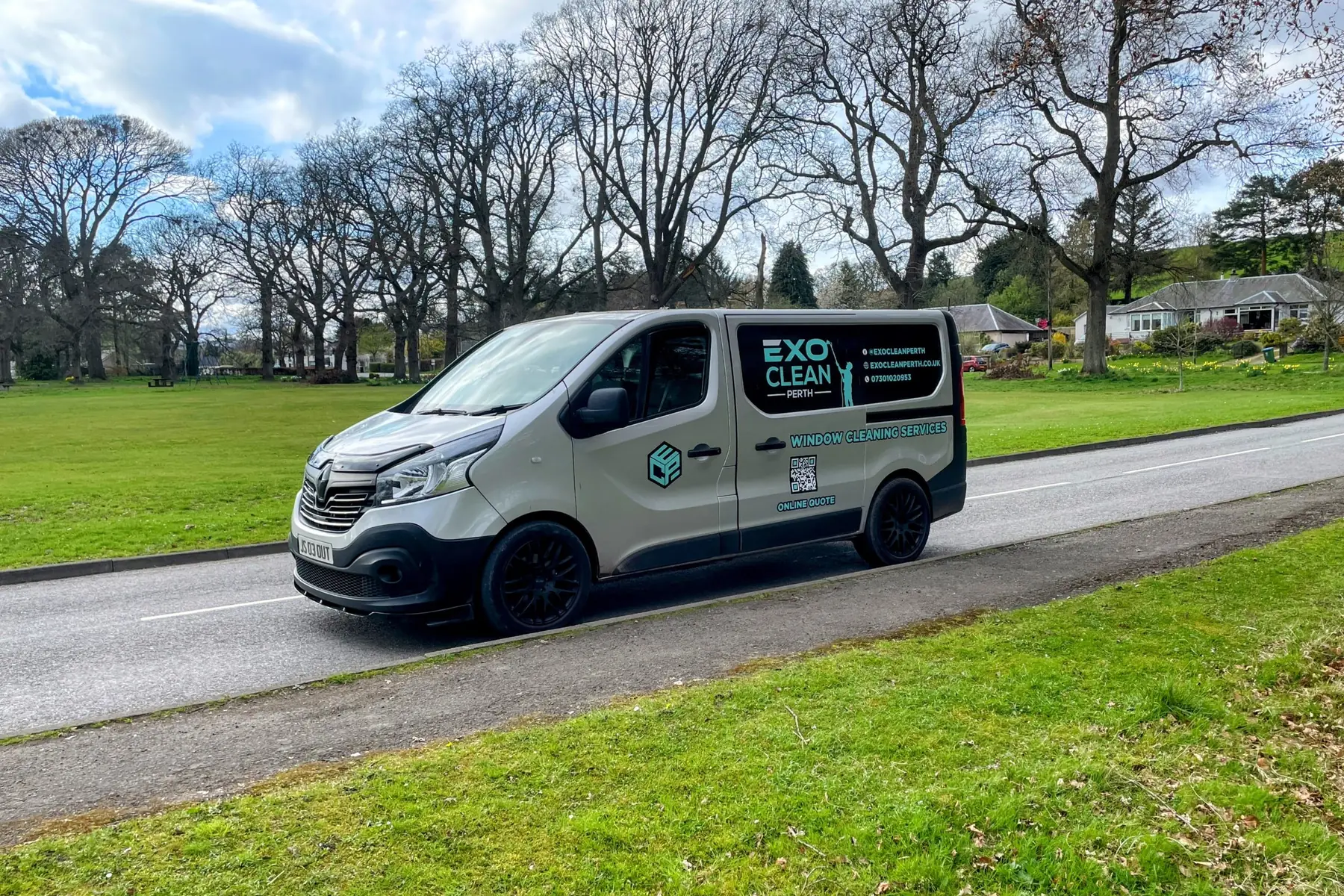 The ExoClean van on a country road in Almondbank